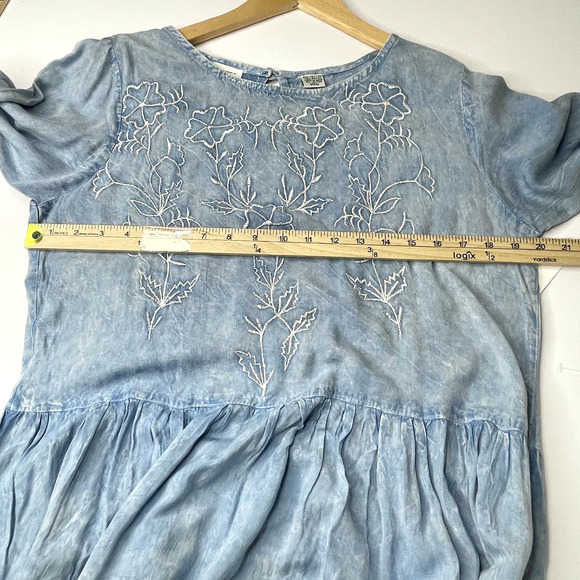 Vintage Rainforest Cafe Dress M Blue Embroidered Cottagecore Boho 90s Souvenir - Picture 5 of 8